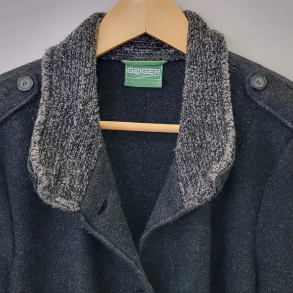 Geiger Austria Grey Boiled Wool Jacket Mock Neck Button Coat Women’s EU 40 US M - Picture 9 of 17